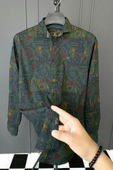 Turbo Retro Flower Motif Long Sleeve Cotton Casual Shirt